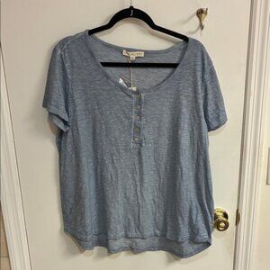 NWT Jane and Delancey Light Blue Short-Sleeve Henley Tshirt Sz XL